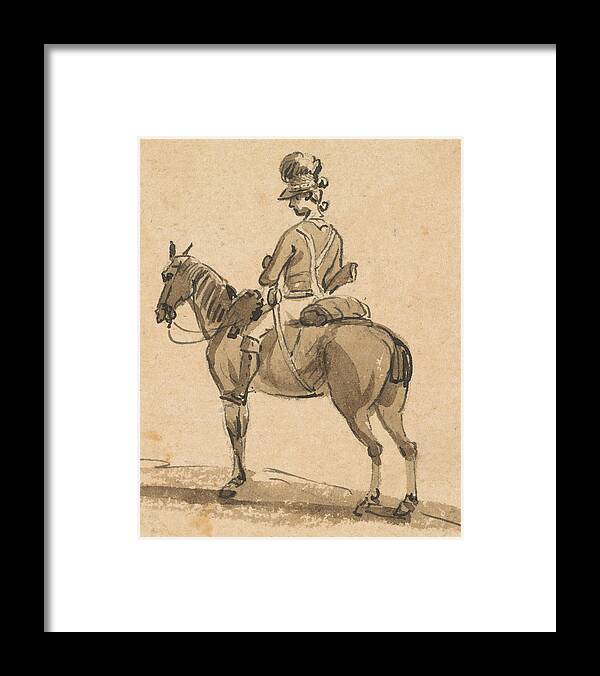 Paul Sandby Framed Print featuring the drawing Light Dragoon, Mounted, Facing Left by Paul Sandby