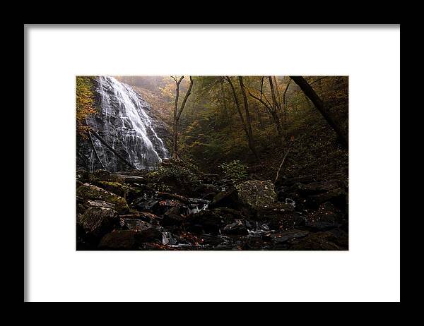 Crabtree Falls Framed Print featuring the photograph Light from Behind The Fog At Crabtree Falls by Carol Montoya