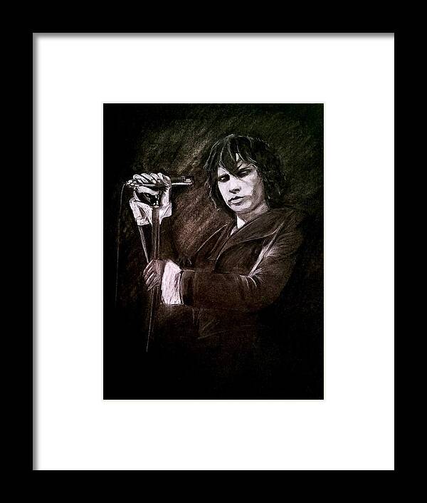 Jim Morrisson Framed Print featuring the drawing Light my Fire by Carole Hutchison