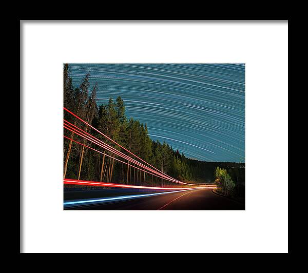 Light Trail Framed Print featuring the photograph Light Trails Near Jackson Lake by Hal Mitzenmacher