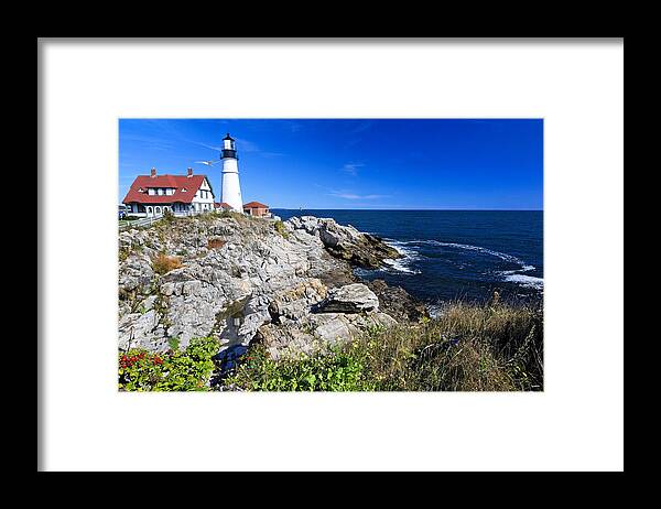 Architecture Framed Print featuring the photograph Lighthouse at Cape Elizabeth by George Oze