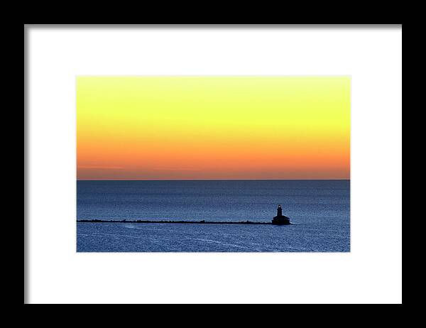 Lighthouse Framed Print featuring the photograph Lighthouse at Sunrise on Lake Michigan by Zawhaus Photography