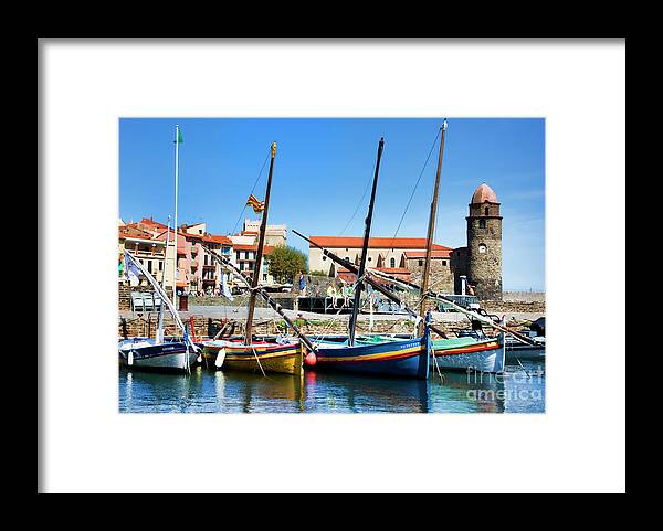 France Framed Print featuring the photograph Lighthouse Boats Sea Collioure France by Chuck Kuhn
