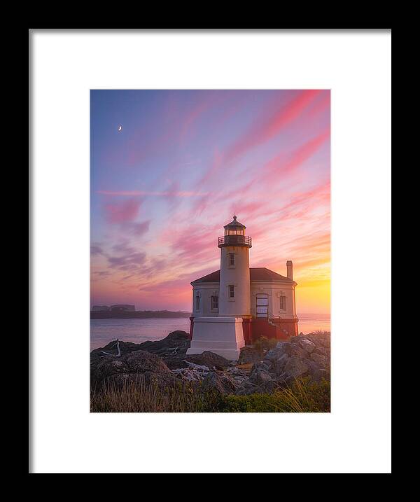 Moon Framed Print featuring the photograph Lighthouse Moon by Darren White