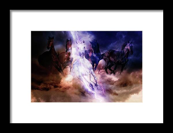 Horses Framed Print featuring the digital art Lighting by Lilia S