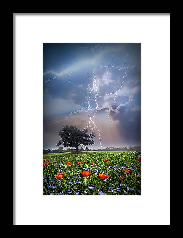 Barn Framed Print featuring the photograph Lightning at Sunset After the Rain by Debra and Dave Vanderlaan
