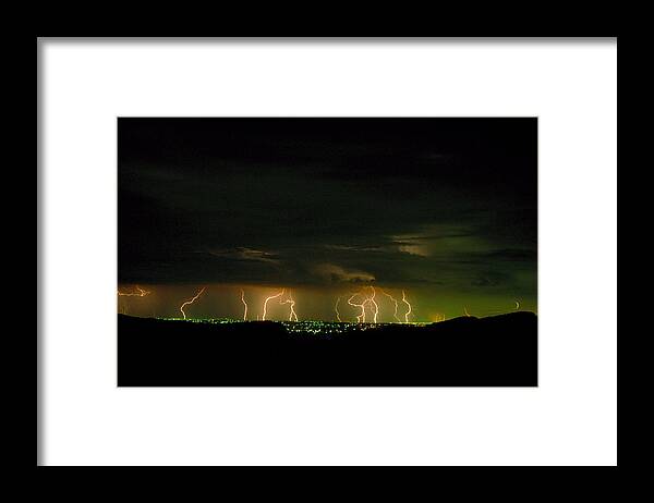 Weather Framed Print featuring the photograph Lightning over Denver by Jerry McElroy