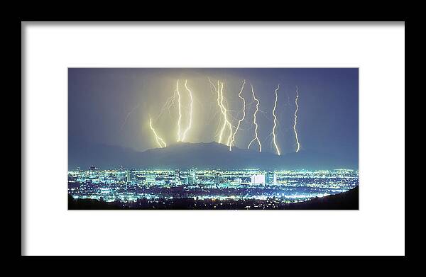 Phoenix Framed Print featuring the photograph Lightning Over Phoenix Arizona Panorama by James BO Insogna