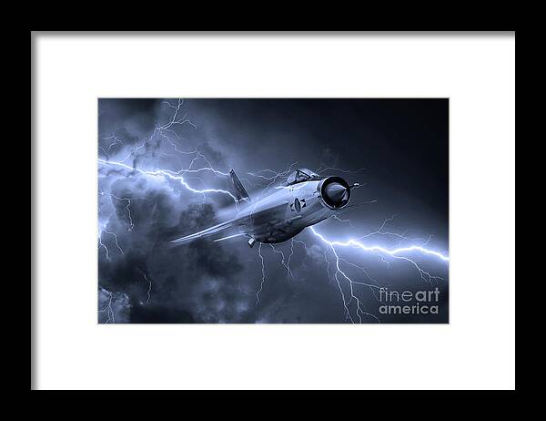 Lightning Framed Print featuring the digital art Lightning Power - Mono by Airpower Art