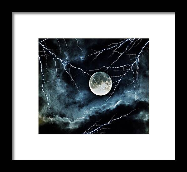 Lightning Sky At Full Moon Framed Print featuring the photograph Lightning Sky at Full Moon by Marianna Mills