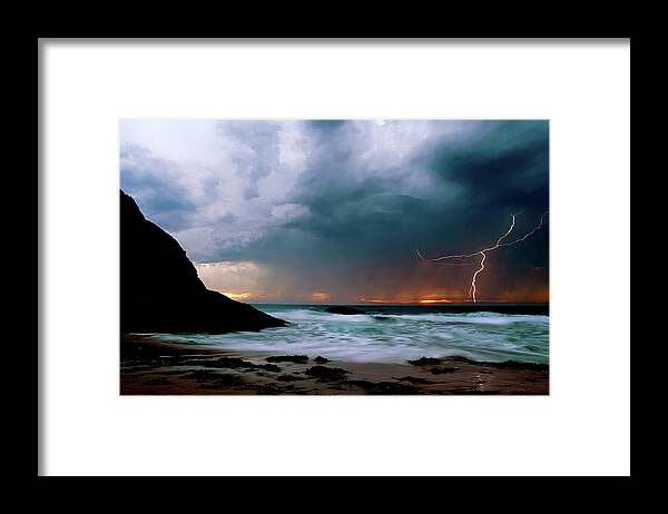 Lightning Framed Print featuring the photograph Lightning strike off Dana Point California by Cliff Wassmann