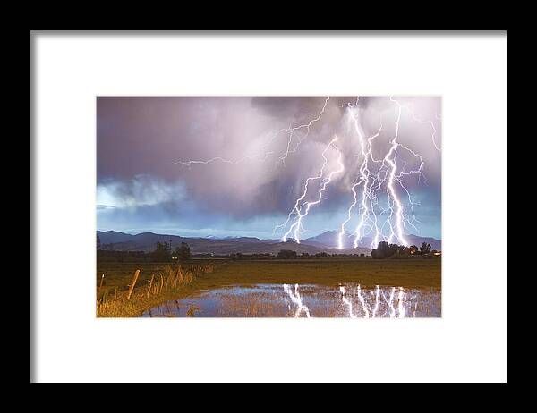 Awesome Framed Print featuring the photograph Lightning Striking Longs Peak Foothills 4 by James BO Insogna