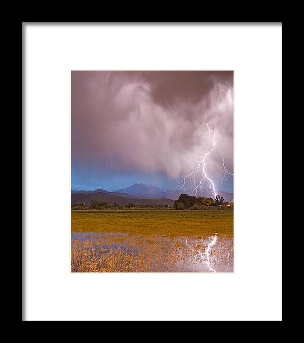 Lightning Framed Print featuring the photograph Lightning Striking Longs Peak Foothills 7C by James BO Insogna