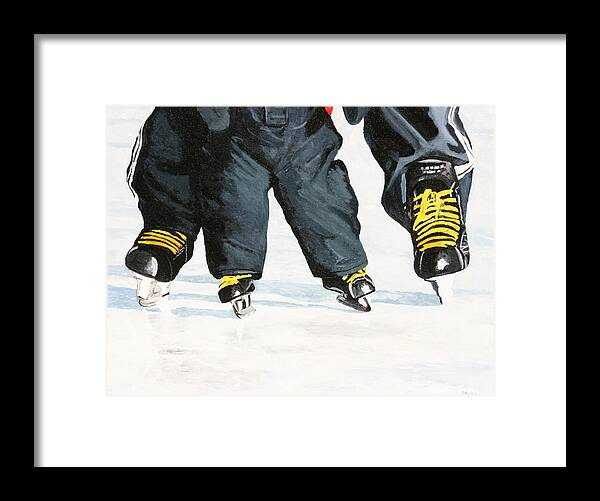 Hockey Skates Framed Print featuring the painting Like Father Like Son by Betty-Anne McDonald
