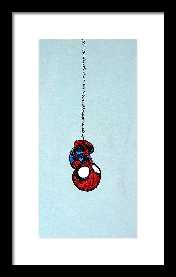 Spidey Framed Print featuring the painting L'il Webcrawler by Katy Hawk