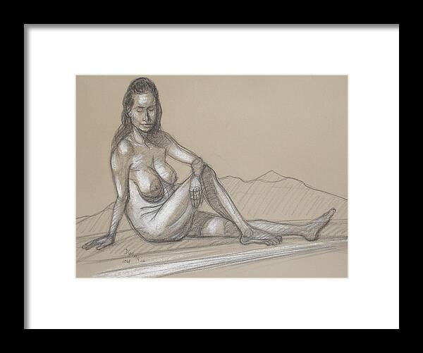 Realism Framed Print featuring the drawing Liliana Reclining 3 by Donelli DiMaria