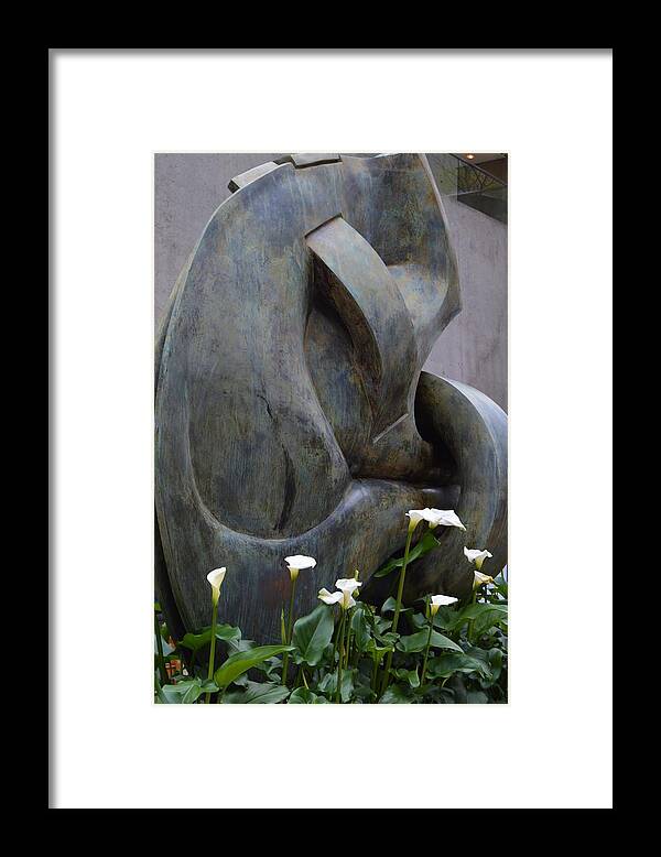 Lilies And Sculpture Framed Print featuring the photograph Lilies and Sculpture by Warren Thompson