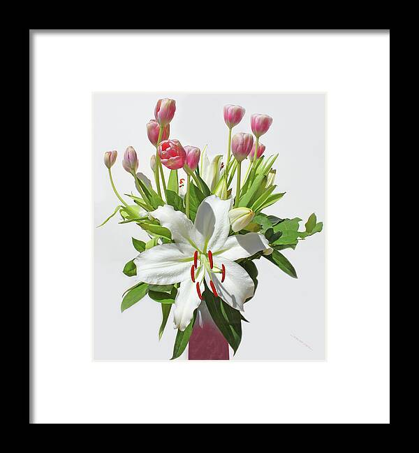 Flowers Framed Print featuring the photograph Lilies And Tulips by Carl Deaville