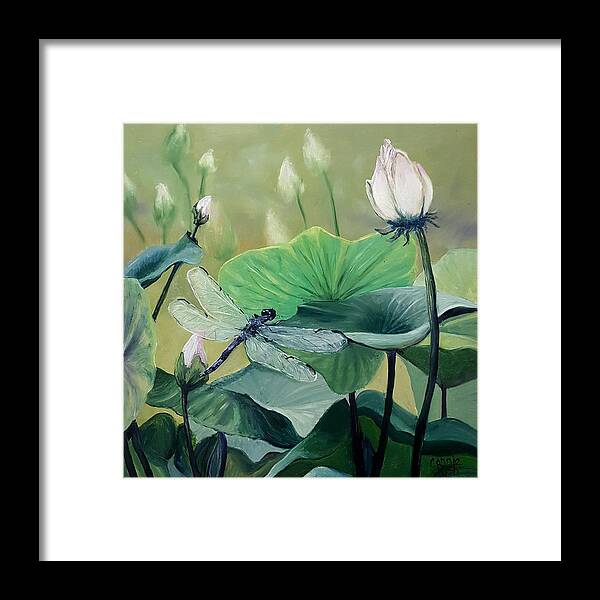 Dragon Fly Framed Print featuring the painting Lily Dragon by Connie Rish