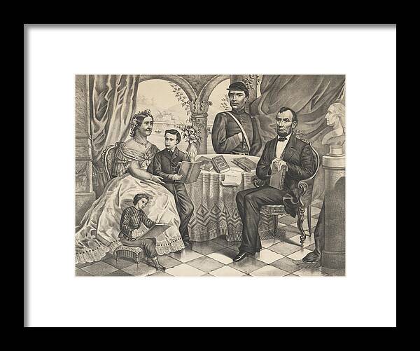 Abraham Lincoln Framed Print featuring the drawing Lincoln and his Family by American School