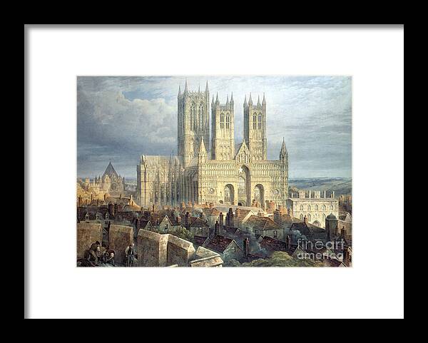 Lincoln Framed Print featuring the painting Lincoln Cathedral from the North West by Frederick Mackenzie