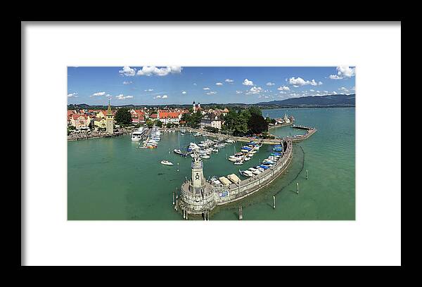 Lindau Framed Print featuring the photograph Lindau Bodensee Germany harbor panorama by Matthias Hauser