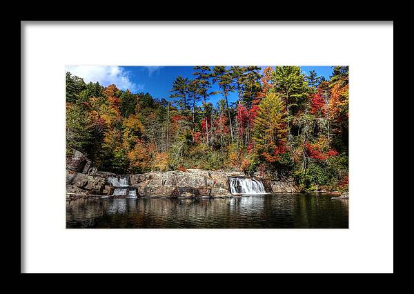 Linville Upper Falls During Fall Framed Print featuring the photograph Linville Upper Falls During Fall by Carol Montoya