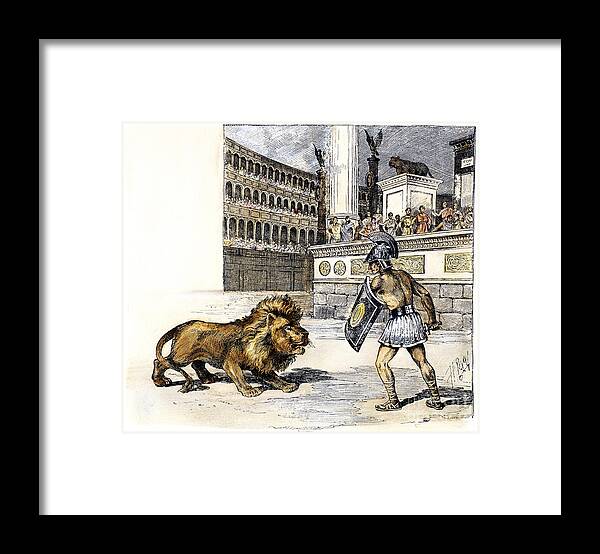 Ancient Framed Print featuring the photograph Lion & Gladiator by Granger
