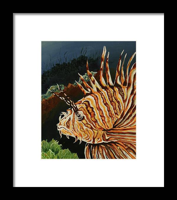 Lion Fish Framed Print featuring the painting Lion Fish by Theresa Cangelosi