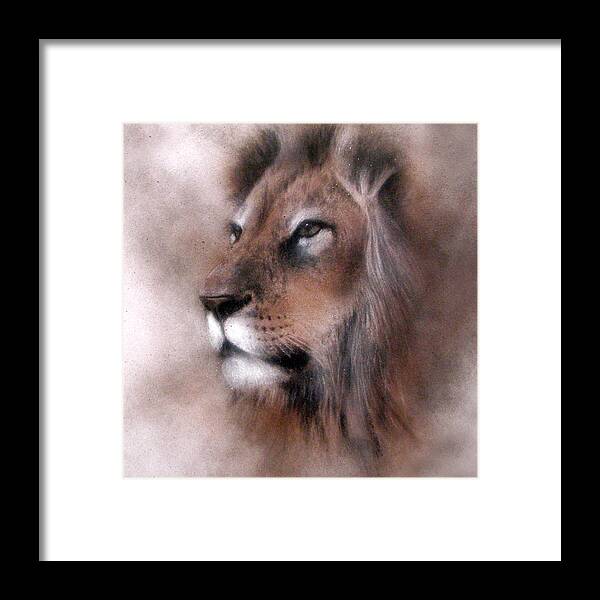 Canvas Prints Framed Print featuring the painting Lion King by Jackie Flaten