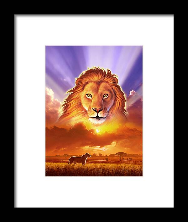 Lion Framed Print featuring the digital art Lion King by Jerry LoFaro