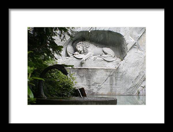 Switzerland Framed Print featuring the photograph Lion Monument Lucerne Switzerland by Greg Sharpe