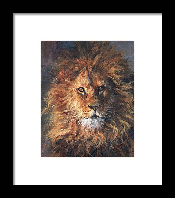 Lion Framed Print featuring the painting Lion Portrait by David Stribbling