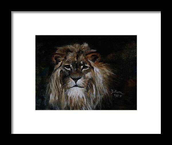 Barbie Batson Framed Print featuring the painting Sargas the Lion by Barbie Batson