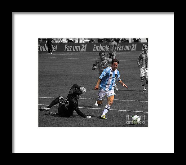 David And Goliath Lionel Messi And Neymar Junior Framed Print featuring the photograph Lionel Messi the King by Lee Dos Santos