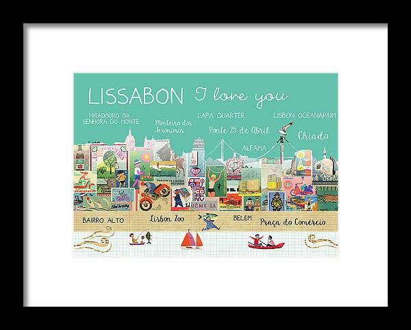 Lissabon I Love You Framed Print featuring the mixed media Lissabon I love you by Claudia Schoen