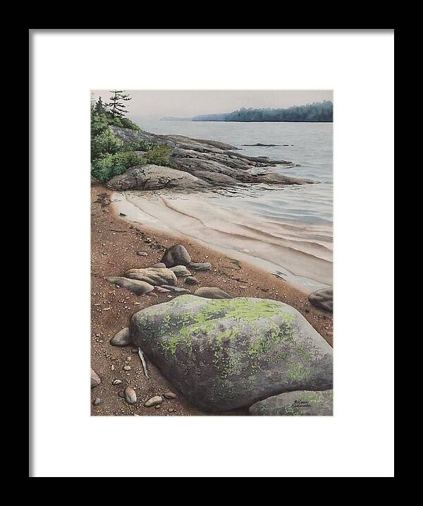 Landscape Framed Print featuring the painting Listen to the Lake by Karen Richardson