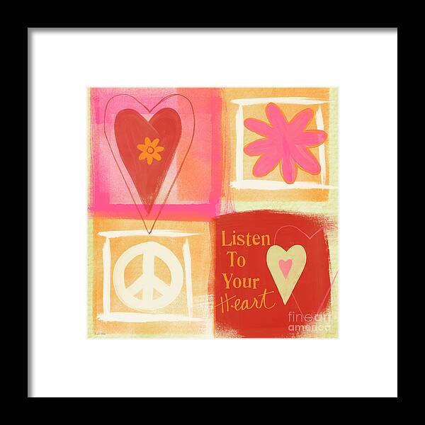 Hearts Framed Print featuring the painting Listen To Your Heart by Linda Woods
