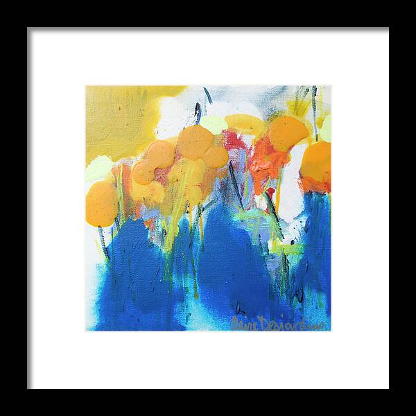 Abstract Framed Print featuring the painting Little Garden 02 by Claire Desjardins