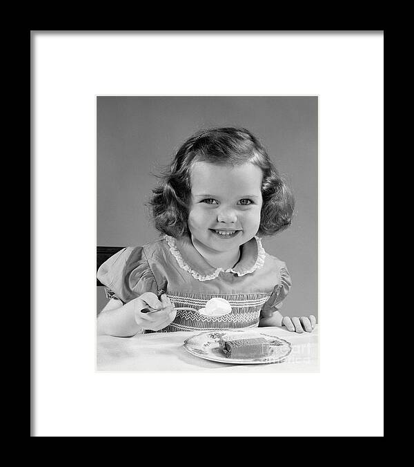 1950s Framed Print featuring the photograph Little Girl Eating Ice Cream, C.1950s by H. Armstrong Roberts/ClassicStock