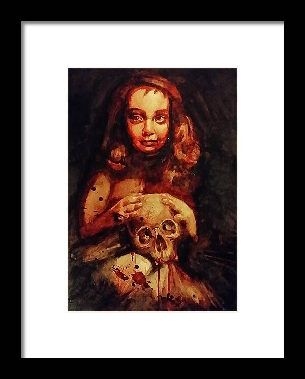Child Framed Print featuring the painting Little Girl With A Skull by Ryan Almighty