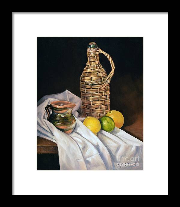 Wicker-bottle Framed Print featuring the painting Little Green Jug by Ricardo Chavez-Mendez