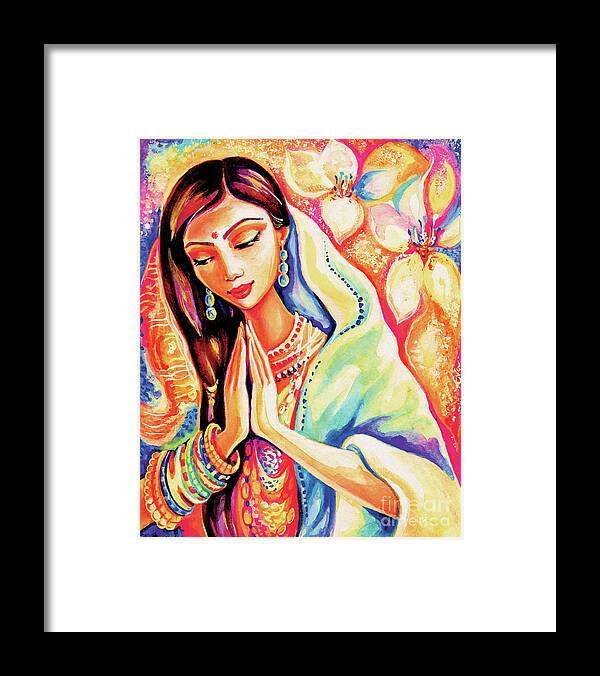 Praying Woman Framed Print featuring the painting Little Himalayan Pray by Eva Campbell