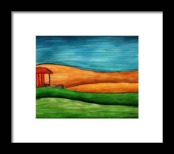 Landscape Framed Print featuring the painting Little House on Hill by Brenda Bryant
