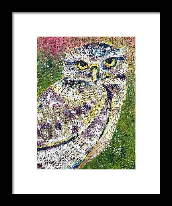 Owl Framed Print featuring the painting Little Owl by AnneMarie Welsh