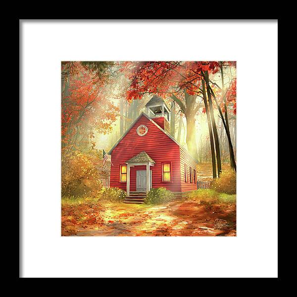 Church Framed Print featuring the mixed media Little Red Schoolhouse by Joel Payne