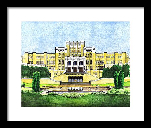 Little Rock Framed Print featuring the drawing Little Rock Central High School by Y Illustrations
