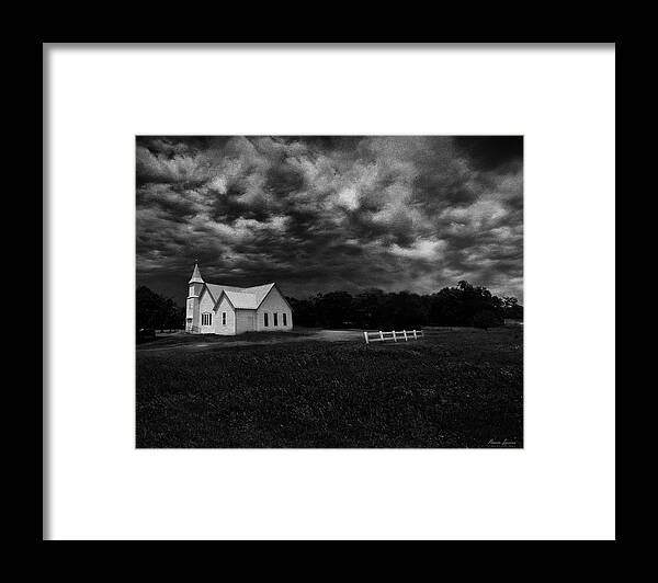 Little White Church On The Prairie Framed Print featuring the photograph Little White Church On The Prairie by Anna Louise