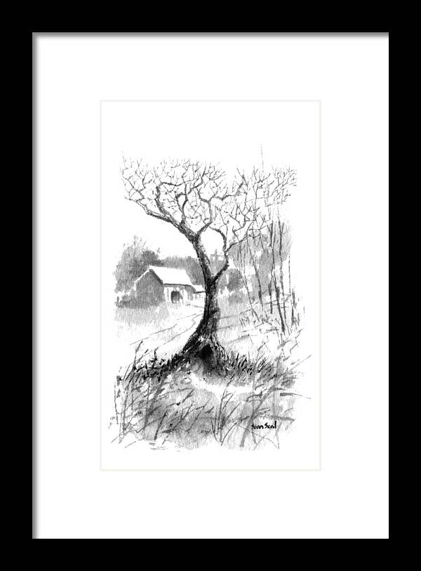 Chinese Brush Art Framed Print featuring the painting Little Zen Tree 1832 by Sean Seal