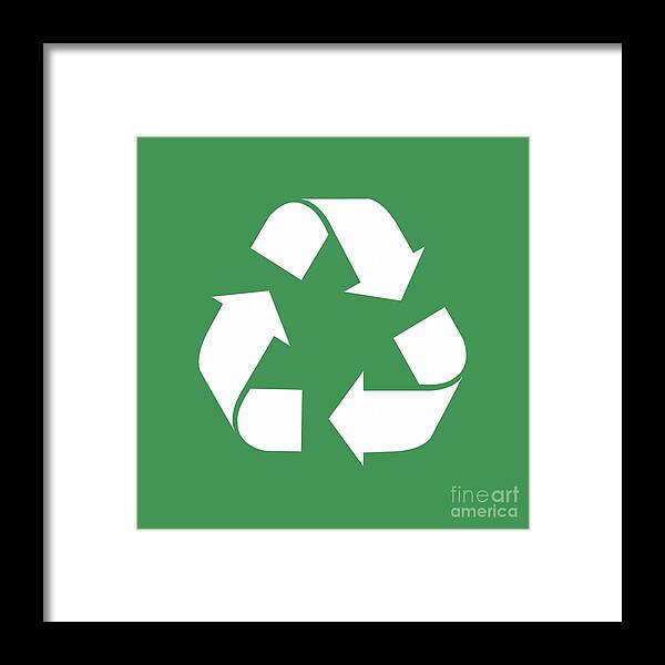 Green Recycle Symbol Framed Print featuring the drawing Living Green, White Reduce, Reuse, Recycle, Repurpose by Tina Lavoie